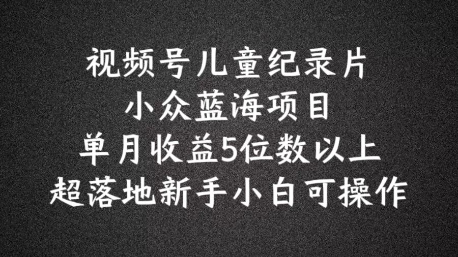 2024蓝海项目视频号儿童纪录片科普，单月收益5位数以上，新手小白可操作【揭秘】-智创网