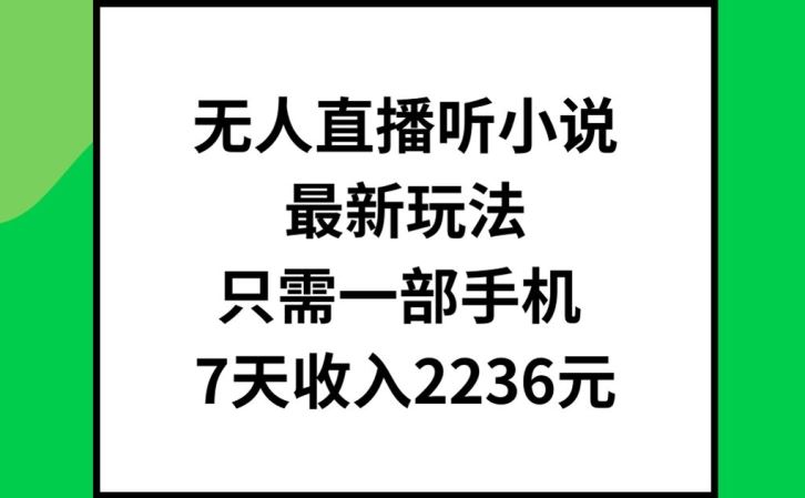 无人直播听小说最新玩法，只需一部手机，7天收入2236元【揭秘】-智创网