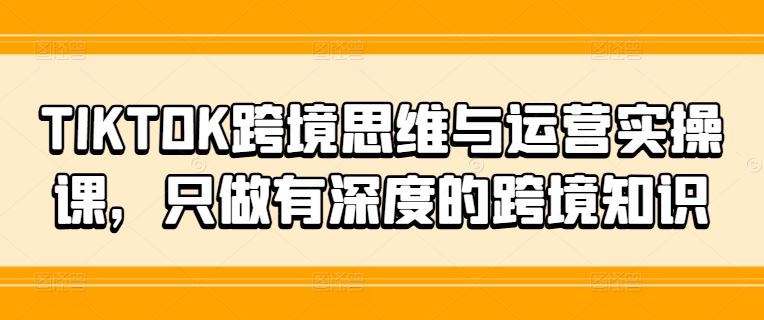 TIKTOK跨境思维与运营实操课，只做有深度的跨境知识-智创网