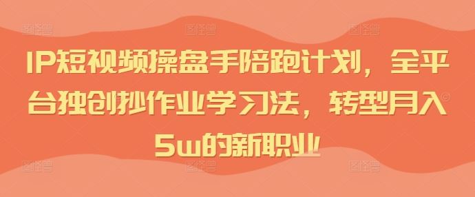 IP短视频操盘手陪跑计划，全平台独创抄作业学习法，转型月入5w的新职业-智创网