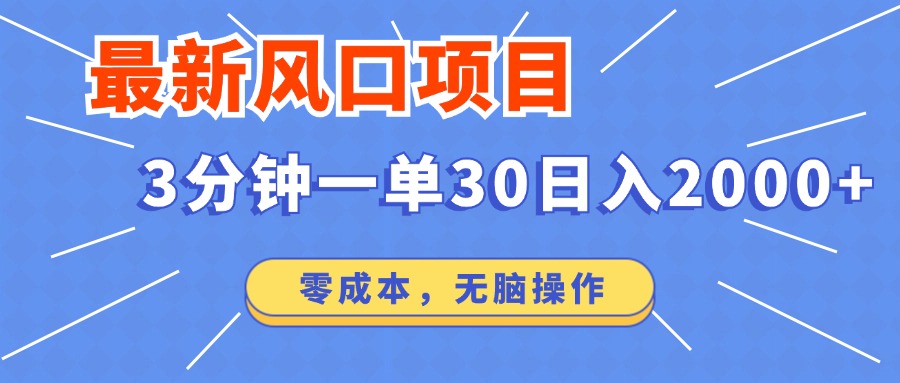 （12272期）最新风口项目操作，3分钟一单30。日入2000左右，零成本，无脑操作。-智创网