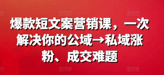 爆款短文案营销课，一次解决你的公域→私域涨粉、成交难题-智创网