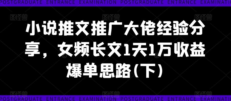 小说推文推广大佬经验分享，女频长文1天1万收益爆单思路(下)-智创网