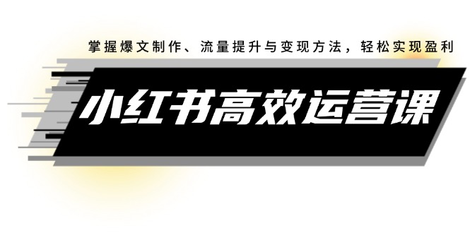 （12369期）小红书高效运营课：掌握爆文制作、流量提升与变现方法，轻松实现盈利-智创网