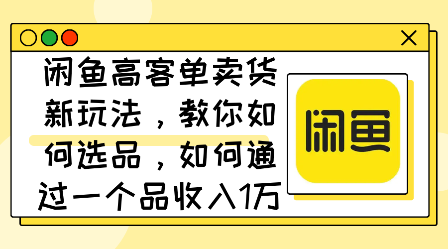 （12387期）闲鱼高客单卖货新玩法，教你如何选品，如何通过一个品收入1万+-智创网