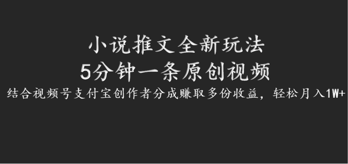小说推文全新玩法，5分钟一条原创视频，结合视频号支付宝创作者分成赚取多份收益-智创网