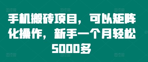 手机搬砖项目，可以矩阵化操作，新手一个月轻松5000多-智创网