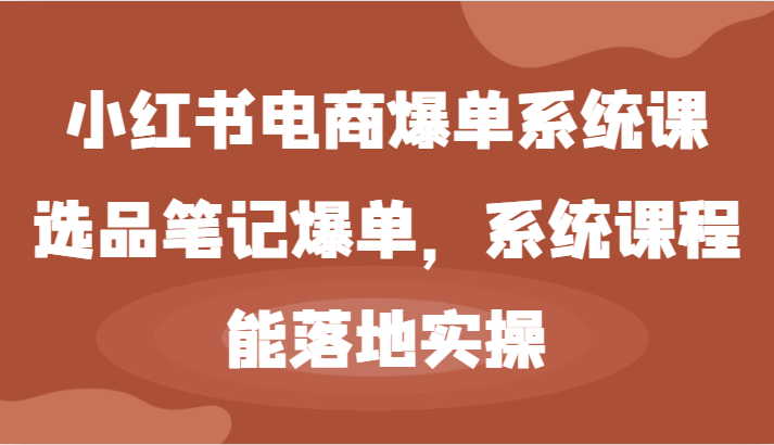 小红书电商爆单系统课-选品笔记爆单，系统课程，能落地实操-智创网