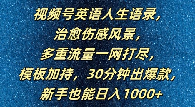视频号英语人生语录，多重流量一网打尽，模板加持，30分钟出爆款，新手也能日入1000+【揭秘】-智创网