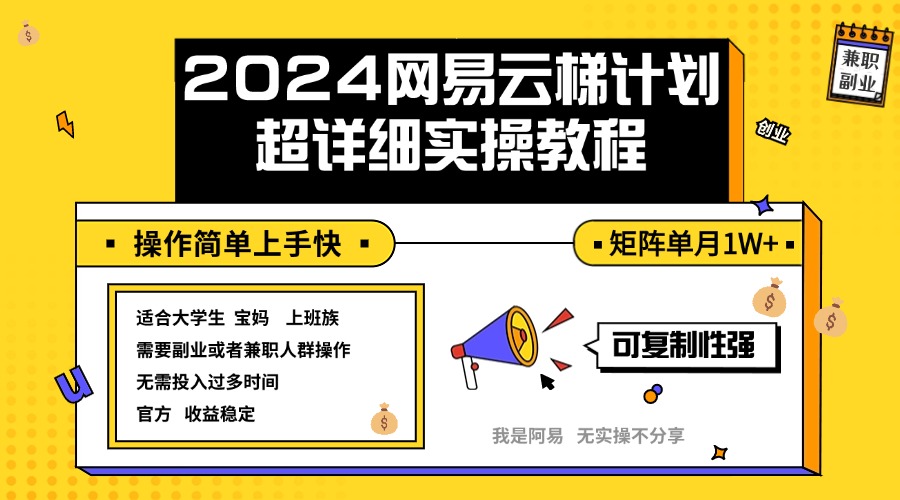 （12525期）2024网易云梯计划实操教程小白轻松上手  矩阵单月1w+-智创网