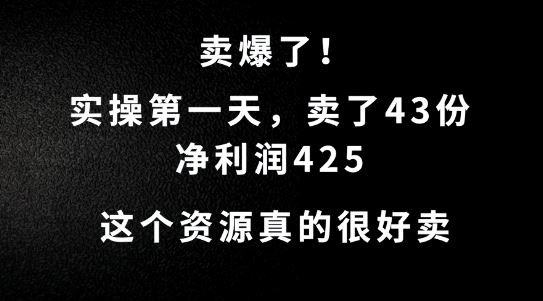 这个资源，需求很大，实操第一天卖了43份，净利润425【揭秘】-智创网