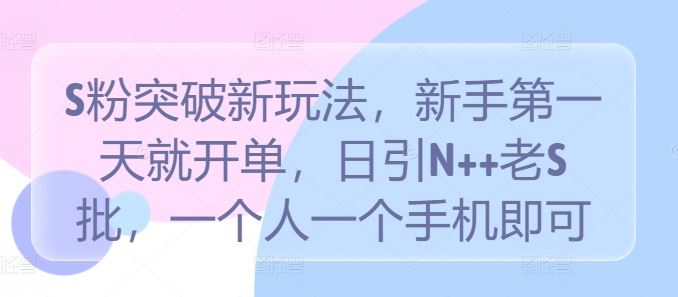 S粉突破新玩法，新手第一天就开单，日引N++老S批，一个人一个手机即可【揭秘】-智创网