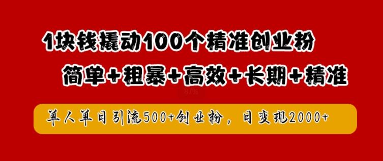 1块钱撬动100个精准创业粉，简单粗暴高效长期精准，单人单日引流500+创业粉，日变现2k【揭秘】-智创网