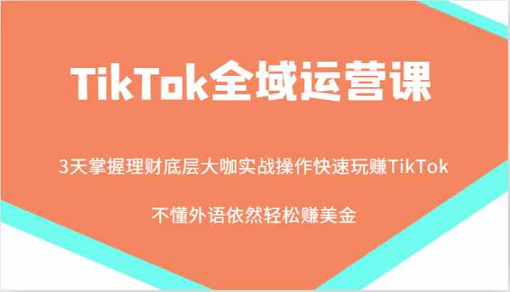 TikTok全域运营课，大咖实战操作快速玩赚TikTok，不懂外语依然轻松赚美金！-智创网