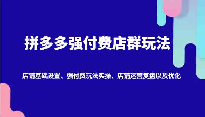 拼多多强付费店群玩法：店铺基础设置、强付费玩法实操、店铺运营复盘以及优化-智创网