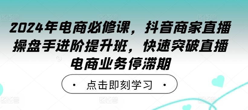 2024年电商必修课，抖音商家直播操盘手进阶提升班，快速突破直播电商业务停滞期-智创网