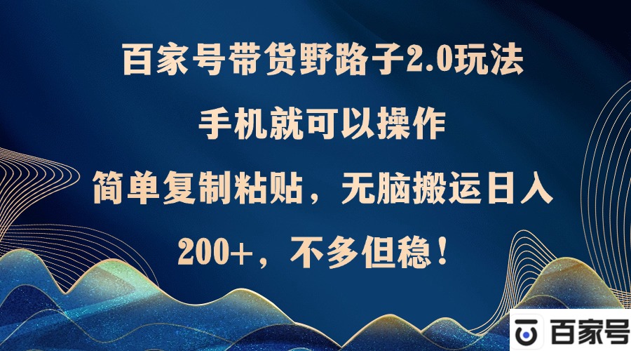 （12804期）百家号带货野路子2.0玩法，手机就可以操作，简单复制粘贴，无脑搬运日…-智创网