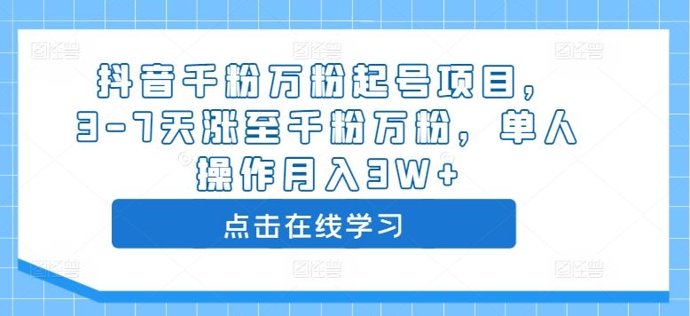 抖音千粉万粉起号项目，3-7天涨至千粉万粉，单人操作月入3W+-智创网