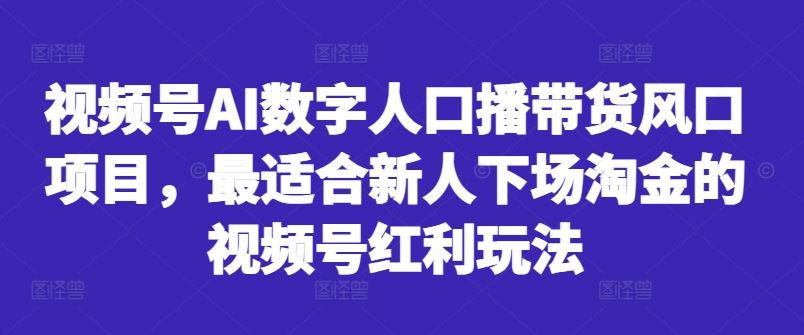 视频号AI数字人口播带货风口项目，最适合新人下场淘金的视频号红利玩法-智创网