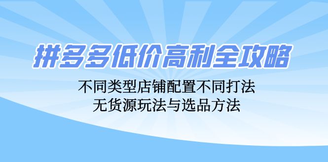 （12897期）拼多多低价高利全攻略：不同类型店铺配置不同打法，无货源玩法与选品方法-智创网
