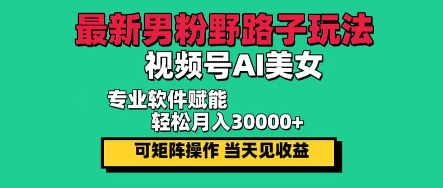 （12909期）最新男粉野路子玩法，视频号AI美女，当天见收益，轻松月入30000＋-智创网