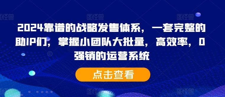 2024靠谱的战略发售体系，一套完整的助IP们，掌握小团队大批量，高效率，0 强销的运营系统-智创网