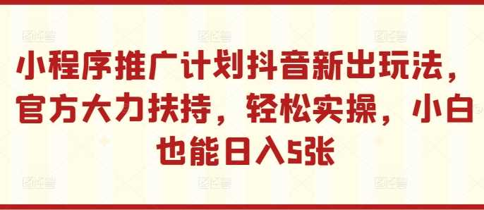 小程序推广计划抖音新出玩法，官方大力扶持，轻松实操，小白也能日入5张【揭秘】-智创网