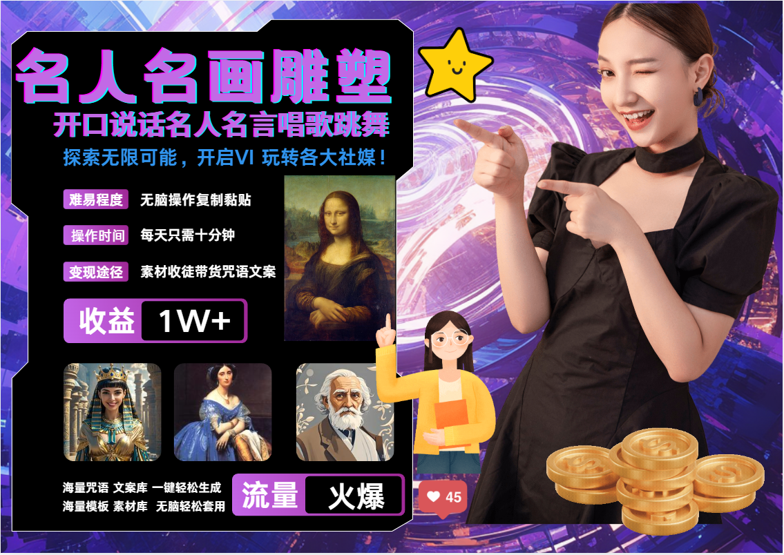 名画名人名言超强反转唱歌跳舞说话   吸睛火爆流量爆炸  每天三分钟 月入过万-智创网