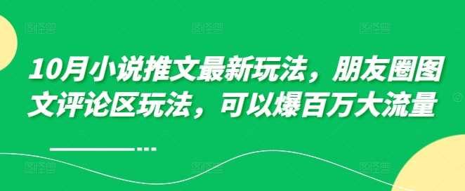 10月小说推文最新玩法，朋友圈图文评论区玩法，可以爆百万大流量-智创网