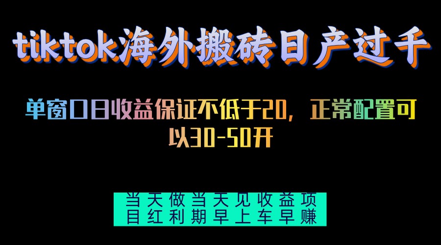 （13079期）tiktok海外搬砖项目单机日产过千当天做当天见收益-智创网