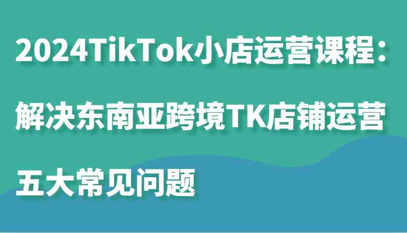 2024TikTok小店运营课程：解决东南亚跨境TK店铺运营五大常见问题-智创网
