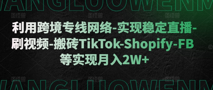 利用跨境专线网络-实现稳定直播-刷视频-搬砖TikTok-Shopify-FB等实现月入2W+【揭秘】-智创网