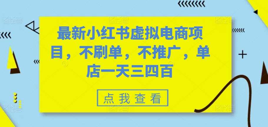 最新小红书虚拟电商项目，不刷单，不推广，单店一天三四百-智创网