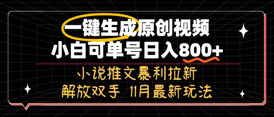 （13215期）11月最新玩法小说推文暴利拉新，一键生成原创视频，小白可单号日入800+…-智创网