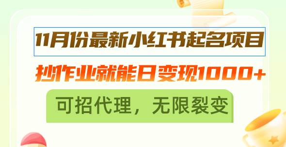 （13256期）11月份最新小红书起名项目，抄作业就能日变现1000+，可招代理，无限裂变-智创网
