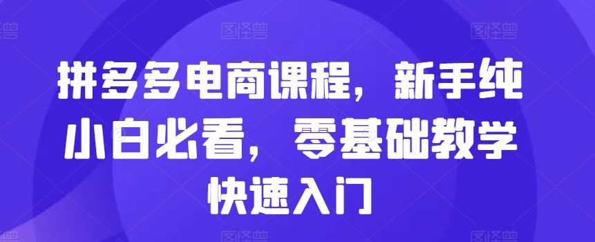 拼多多电商课程，新手纯小白必看，零基础教学快速入门-智创网