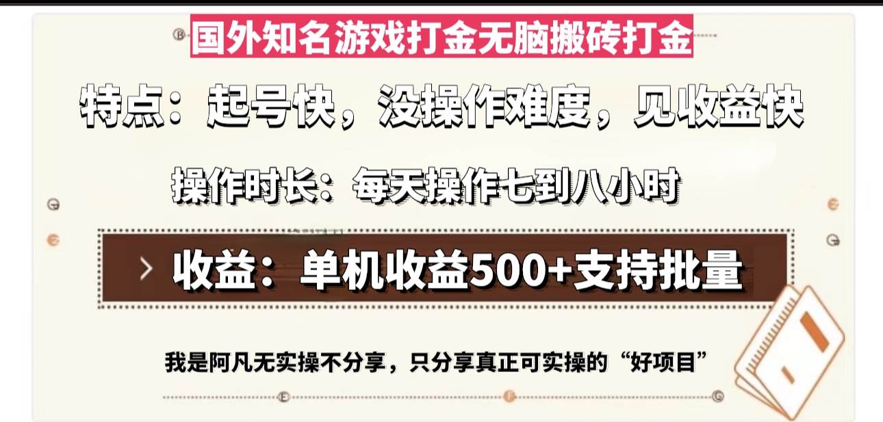 （13307期）国外知名游戏打金无脑搬砖单机收益500，每天操作七到八个小时-智创网