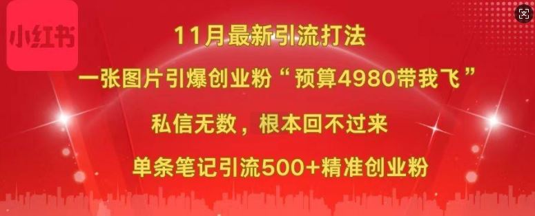 小红书11月最新图片打粉，一张图片引爆创业粉，“预算4980带我飞”，单条引流500+精准创业粉-智创网