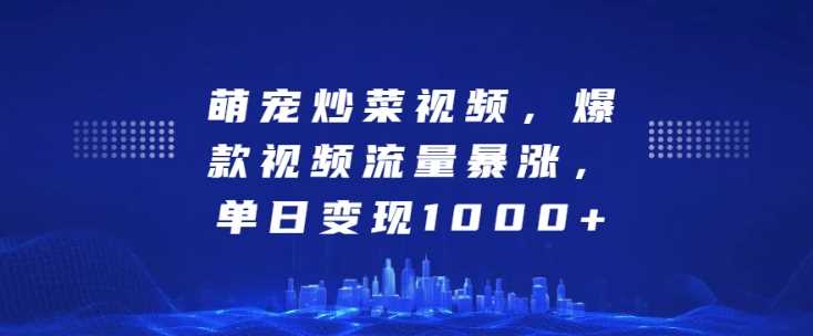 萌宠炒菜视频，爆款视频流量暴涨，单日变现1k-智创网