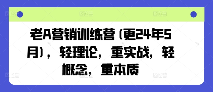 老A营销训练营(更24年11月)，轻理论，重实战，轻概念，重本质-智创网