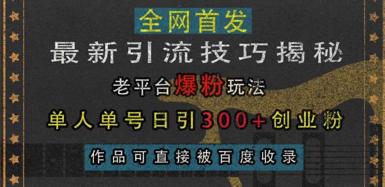 最新引流技巧揭秘，老平台爆粉玩法，单人单号日引300+创业粉，作品可直接被百度收录-智创网