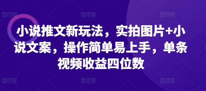 小说推文新玩法，实拍图片+小说文案，操作简单易上手，单条视频收益四位数-智创网