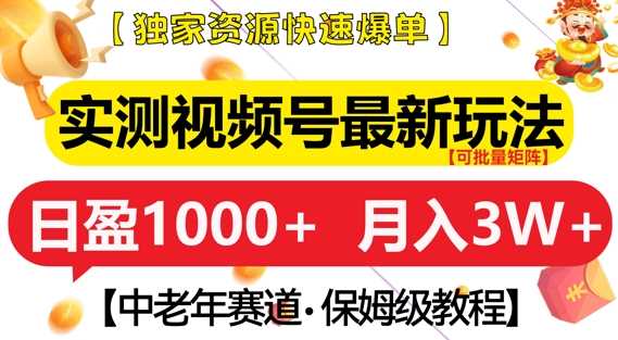 实测视频号最新玩法，中老年赛道，独家资源，月入过W+【揭秘】-智创网