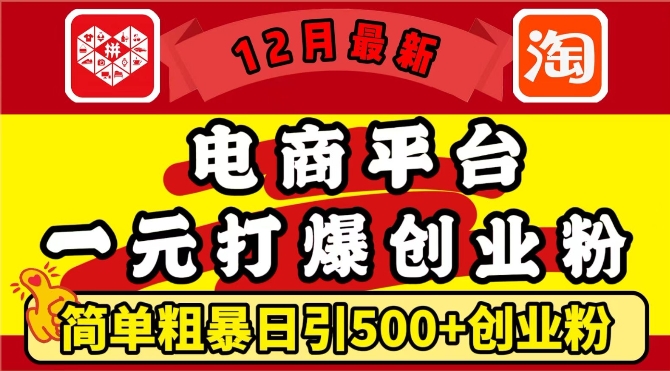 12月最新：电商平台1元打爆创业粉，简单粗暴日引500+精准创业粉，轻松月入过W【揭秘】-智创网