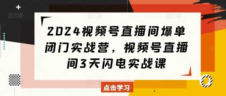 2024视频号直播间爆单闭门实战营，视频号直播间3天闪电实战课-智创网