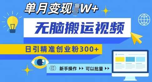 无脑搬运视频号可批量复制，新手即可操作，日引精准创业粉300+，月变现过W 【揭秘】-智创网