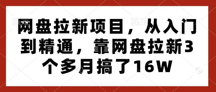 网盘拉新项目，从入门到精通，靠网盘拉新3个多月搞了16W-智创网