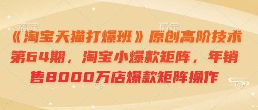 《淘宝天猫打爆班》原创高阶技术第64期，淘宝小爆款矩阵，年销售8000万店爆款矩阵操作-智创网