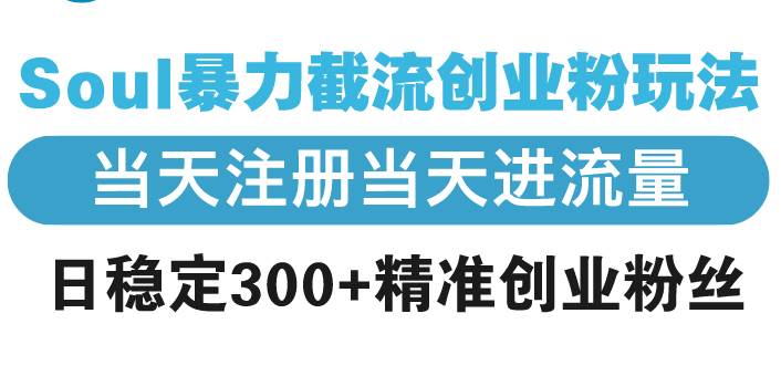 （13935期）Soul暴力截流创业粉玩法，当天注册当天进流量，日稳定300+精准创业粉丝-智创网
