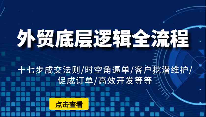 外贸底层逻辑全流程：十七步成交法则/时空角逼单/客户挖潜维护/促成订单/高效开发等等-智创网